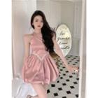 Halter Backless Mini A-line Dress Pink - One Size