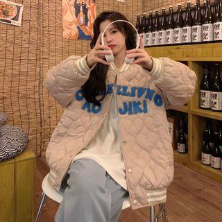 Embroidered Words Long-sleeve Baseball Jacket