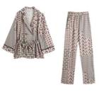 Set: Long-sleeve Double-breasted Abstract Print Shirt + Pants