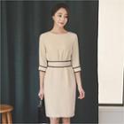 3/4-sleeve Pipe-trim Dress