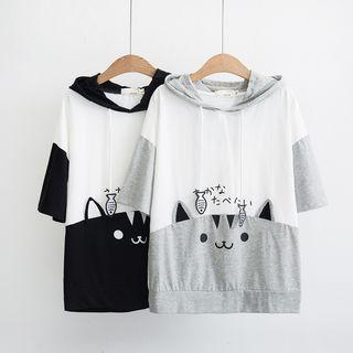 Cat Panel Short-sleeve Hoodie