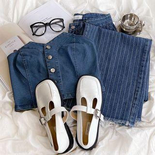 Denim Tube Top / High-waist Striped Jeans