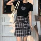 Plaid Mini Skirt / Short-sleeve Lettering T-shirt