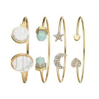 Set Of 4: Gemstone Bangle Gold - One Size