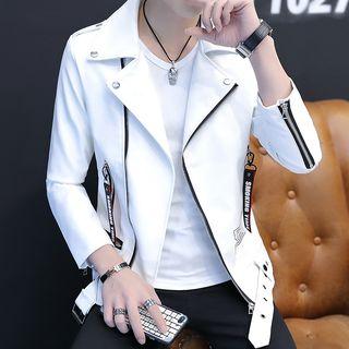 Lettering Faux Leather Biker Jacket