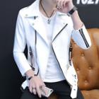 Lettering Faux Leather Biker Jacket