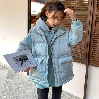 Padded Buttoned Vest / Mock Two-piece Hoodie