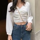 V-neck Puff-sleeve Crop Blouse