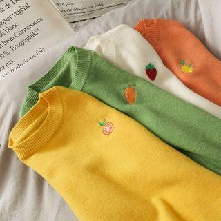 Fruit-embroidered Loose-fit Sweater