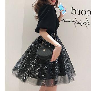 Short-sleeve Mesh A-line Mini Dress