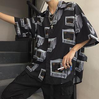 Couple Matching Elbow-sleeve All Over Pattern Shirt