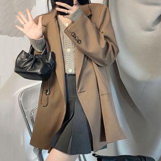 Plain Blazer / Cable Knit Cardigan / Pleated Mini A-line Skirt