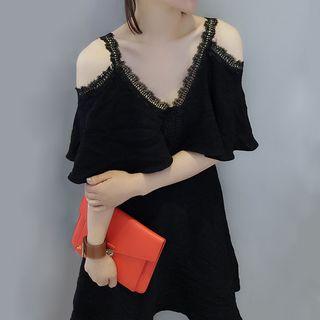 Open Shoulder Lace Short-sleeve Dress