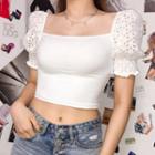 Eyelet Puff-sleeve Cropped Top