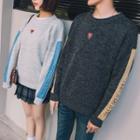 Couple Matching Lettering Two-tone Embroidered Sweater