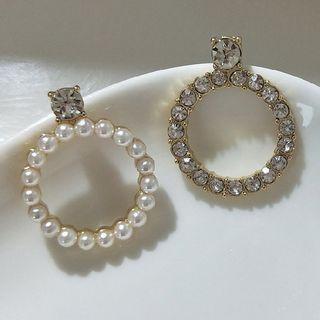 Rhinestone & Faux Pearl Hoop Earring 1 Pair - 925 Silver Earrings - As Shown In Figure - One Size