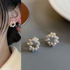 Faux Pearl Hoop Earring 1622a - 1 Pair - Gold & White - One Size