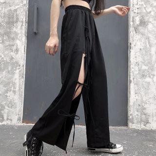 Straight-fit Tie-up Pants Black - One Size