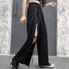 Straight-fit Tie-up Pants Black - One Size
