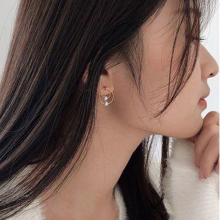925 Sterling Silver Faux Pearl Hoop Earring 1 Pair - 925 Silver - As Shown In Figure - One Size
