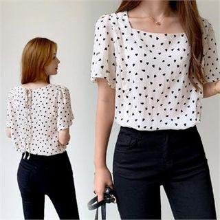 Tie-back Heart-patterned Blouse