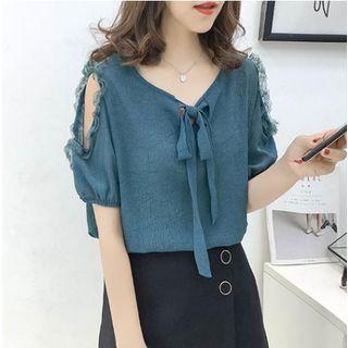 Shoulder Cut Out Short-sleeve V-neck Top