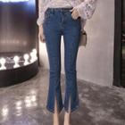 Slit-front Stitched Cropped Jeans