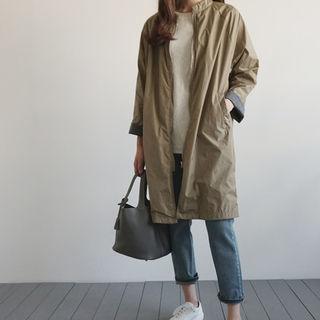 Raglan-sleeve Zip-up Long Jacket