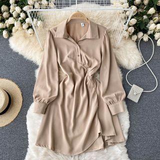 Lapel Asymmetrical Long-sleeve Dress