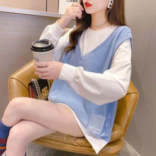 Mock Two Piece Split Long-sleeve T-shirt