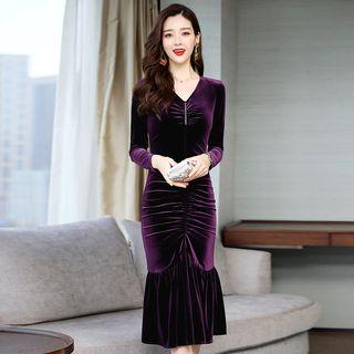 Long-sleeve Midi Velvet Mermaid Dress