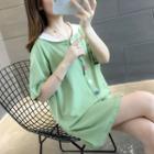 Contrast Trim Buttoned Elbow-sleeve T-shirt Dress