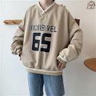 Lettering Numbers V-neck Pullover