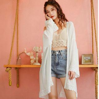 Lace Trim Long-sleeve Open-front Jacket
