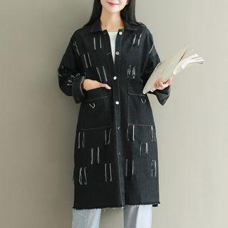 Embroidered Long Denim Jacket