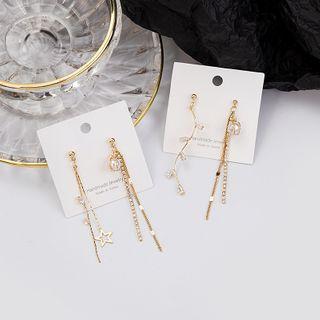 Non-matching Rhinestone Leaf Fringed Earring