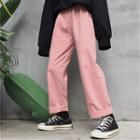 Plain Straight-cut Cuffed Pants