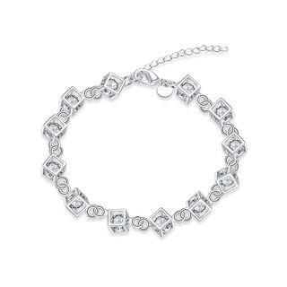Simple Geometric Square Bracelet With Austrian Element Crystal Silver - One Size