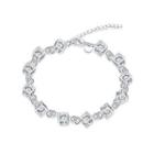 Simple Geometric Square Bracelet With Austrian Element Crystal Silver - One Size