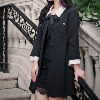 Stand-collar Bow-tie Button Coat