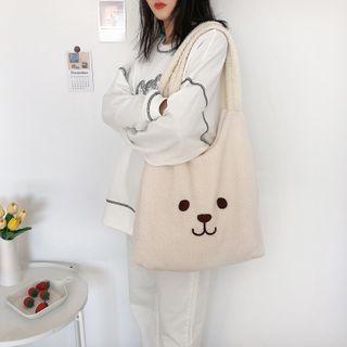 Embroidered Fleece Tote Bag No Pendant - Beige - One Size