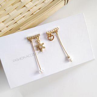 Non-matching Rhinestone Snowflake Heart Faux Pearl Dangle Earring