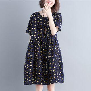 Short-sleeve Crown Print A-line Dress