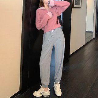 Cropped Polo Collar Knit Top