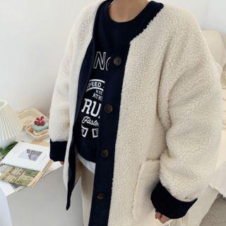 Corduroy-trim Sherpa-fleece Oversized Jacket