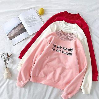 Lettering Embroidered Velvet Panel Fleece Sweatshirt