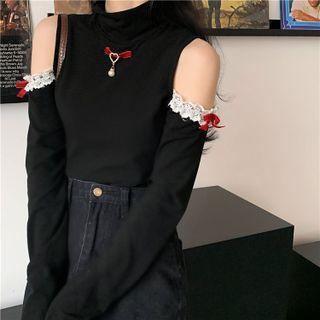Bow Off Shoulder Lace Top Black - One Size