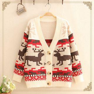Nordic Pattern V-neck Knit Cardigan