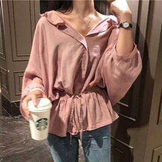 Split-neck Tie-waist Blouse