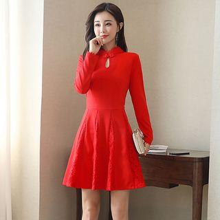 Lace Long-sleeve Cheongsam Dress